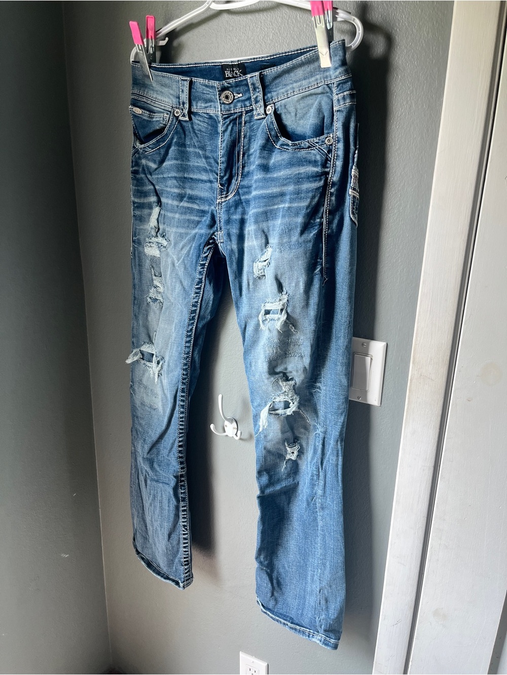 Buckle Black Distressed Light Blue Men's Bootcut Jeans